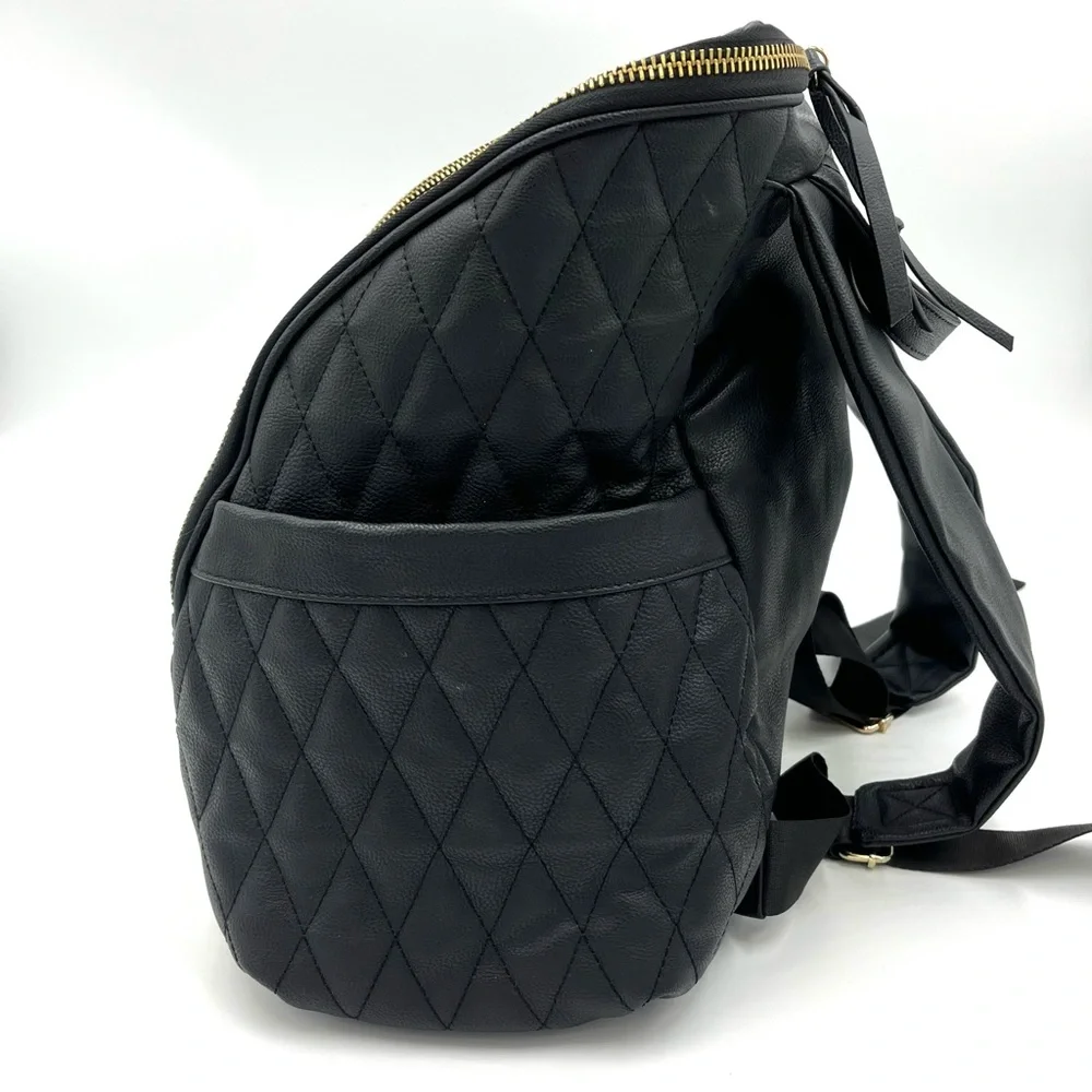 Steve Madden Black Quilted Leather Backpack Baby Bag (BLACK BAG)